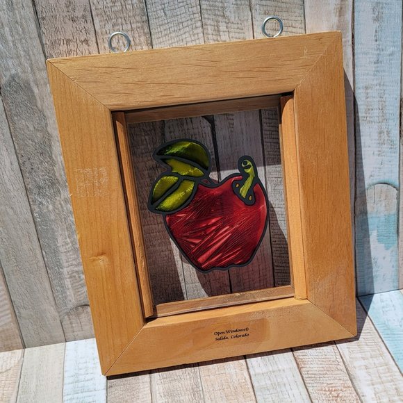 Framed Glass Window Panel - Apple w/ Worm - Open Windows, Salida, Colorado - Picture 2 of 7